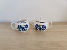 Vintage Taunton Vale Pottery  Blue Daisy - Sugar Pot & Milk Jug