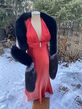 Real Full Black Fox Fur Boa Scarf Wrap Fling Tails New item Made in USA