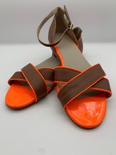 Boden Neon Orange & Brown  All Leather  Sandals Size 39 UK 7 Bright &  Beautiful