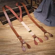 Unisex Suspenders Y-Type Buttoned Suspenders PU Leather Retro Suspenders Daily