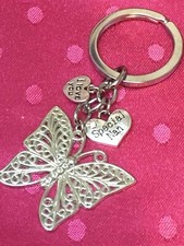 Nan Butterfly Heart Keyring