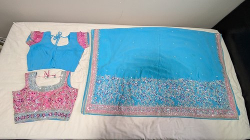 Blue pink silver indian - silver, saree