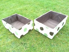 Brown & Green Brightly Spotted Cotton Covered Open Storage Boxes Bundle Set of 2