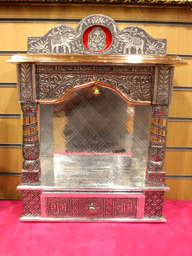 Oxidised silver open mandir - silver,