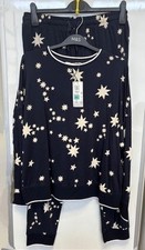 M&S Navy blue pure cotton star print pyjama set size small