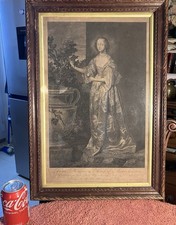ANTHONY VAN DYKE Antique Engraving Original Georgian Frame. Jacobean Lady Rococo