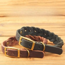 Hand Woven Durable Real Leather Alloy Buckle Dog Puppy Leads Collar Pet Supplies