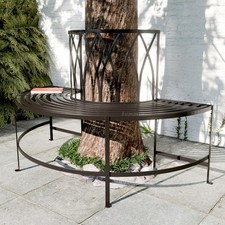 Half-Round Tree Seat - Wrought Iron, Vintage Black Antique Finish, Easy Assembly