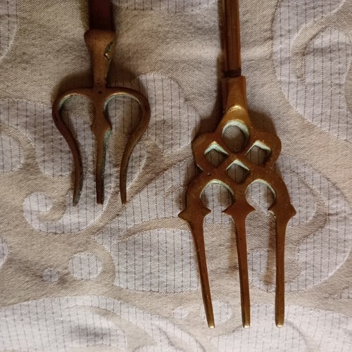 Two brass toasting forks - two,