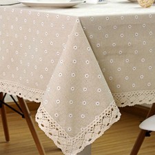 Flower Pattern Tablecloth Linen Cotton Table Cloth with Lace Dining Table