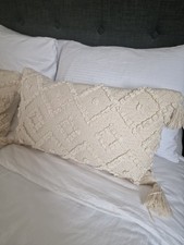 Moroccan Boho Throw Pillow Covers Tufted Tassels Accent Cushion Covers Beige