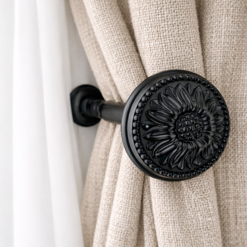 Matt black curtain tie backs - black,