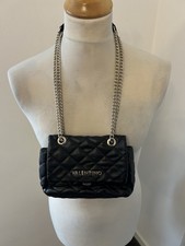 Mario Valentino Black Quilted Bag Handbag Long Chain Strap