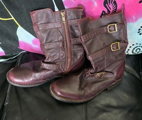Purple biker buckle boots - biker,
