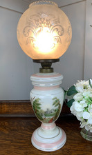 VINTAGE VICTORIAN STYLE HAND PAINTED OPAQUE GLASS OIL STYLE LAMP 21" HIGH