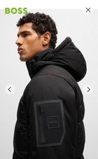 Hugo Boss Men's Black down jacket with detachable hood Regularl Fit M-2XL