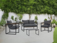 Garden Sofa Set Outdoor Couch Chairs Table 4 Seater Furniture Grey Black Corto