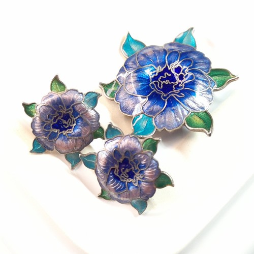 Vintage blue enamel - enamel, flower