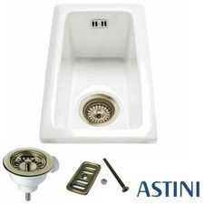 Astini Hampton 50 0.5 Bowl White Ceramic Undermount Kitchen Sink & Bronze Waste