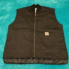 Carhartt Rework Gilet Waistcoat Vest Lined L Large Black Cotton Canvas Full Zip