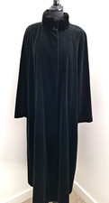 WALLIS Vintage Black Maxi Long Velvet Swing Coat UK 12 Christmas faux fur collar