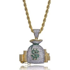 HGS-Ltd Iced Out Dollar Sign Pendant Necklace – Hip Hop Money Bag Bling Chain