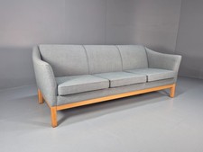 Mid Century Three Seater Sofa Blue wool Oak Base 1980s Retro  EB10398 M3SS
