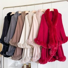 Women Ladies Faux Fur Poncho