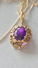 Antique Assayed 22ct Yellow Gold Cut Amethyst Pendant Fine Chain Necklace