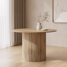 Round Light Oak Pedestal Dining Table - 120cm - Seats 4 - Jarel JAR012A