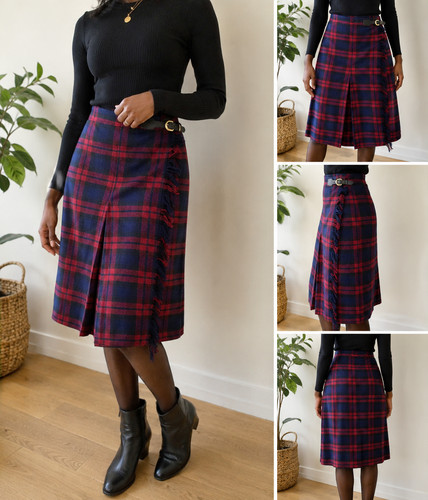 Vtg red navy plaid - navy,
