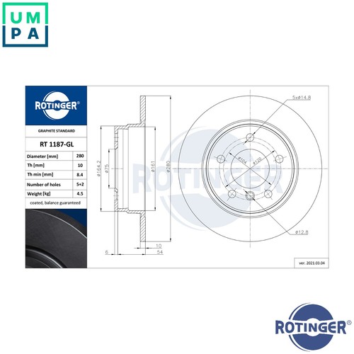 Brake disc 1187 gl for - rt, 1187-gl