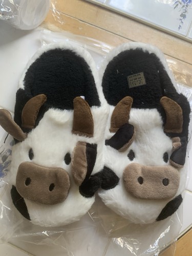 New furry cow slippers - new, size
