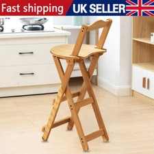 Wooden Folding Bar Stool Bamboo Kitchen Counter Height-Stools with Backrest UK