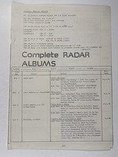 Complete Radar Albums Sheet Nick Lowe Iggy Pop Elvis Costello Original 1978