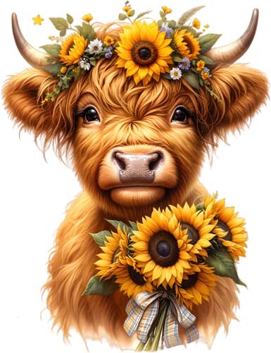 Sunflower highland cow - highland,