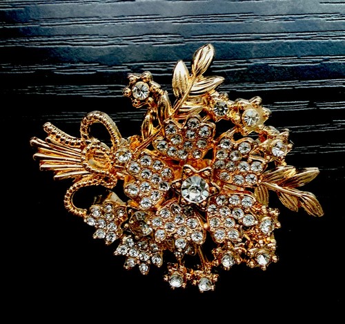 Brooch rhinestone floral - brooch,