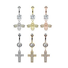 Bee or Cross Belly Bar - Gem