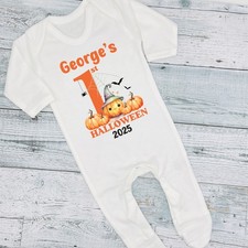 Personalised Halloween 2025 Pumpkin Baby Bib Vest Grow Romper T-Shirt