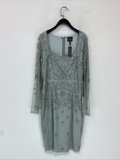 Adrianna Papell Long Sleeve Dress Mesh Beaded Embroidery Size 16 New with Tags