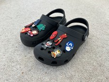 KIDS CROCS - Boys Size 12 - Black - Super Hero Charms - Good Condition
