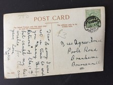 T GB 1909 PARKSTONE (R).S.O. ( R REMOVED) POSTMARK ON POSTCARD TO BRANKSOME