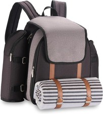 Picnic Backpack, 4 Person Grey Picnic Bag with Full Dining & Cutlery Set