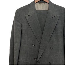 Men's Double Breasted Suit Size 42R Pants 34Wx33L Gray Plaid Vintage 2PC Suit