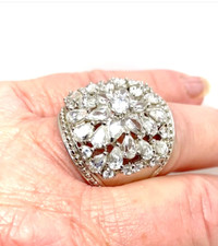 Oversize Sparkling Diamonique CZ 925 Silver Ring
