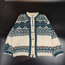 Vintage Gann Sporty Nordic Wool Fair Isle Cardigan Jumper Made in Norway 45 UK14