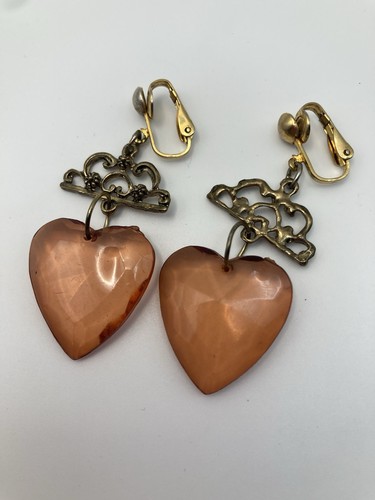 Vintage amber resin heart - vintage, drop