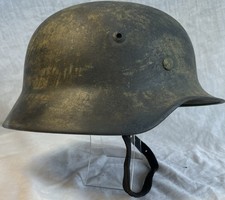 German WW2 M35 Helmet Made By Quist Original Camo Paint & Liner Afrika Korp