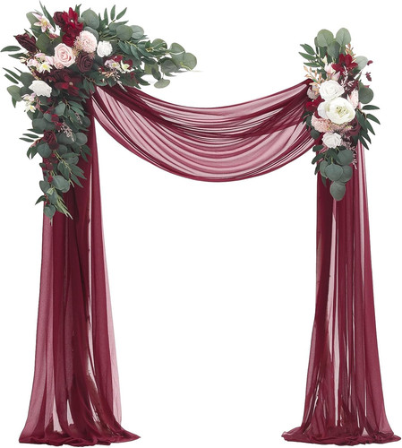 Burgundy floral swag drapes - burgundy,