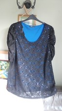 NEW BM Bon Marche UK 24 black lace with sequins sparkly long Party top lined